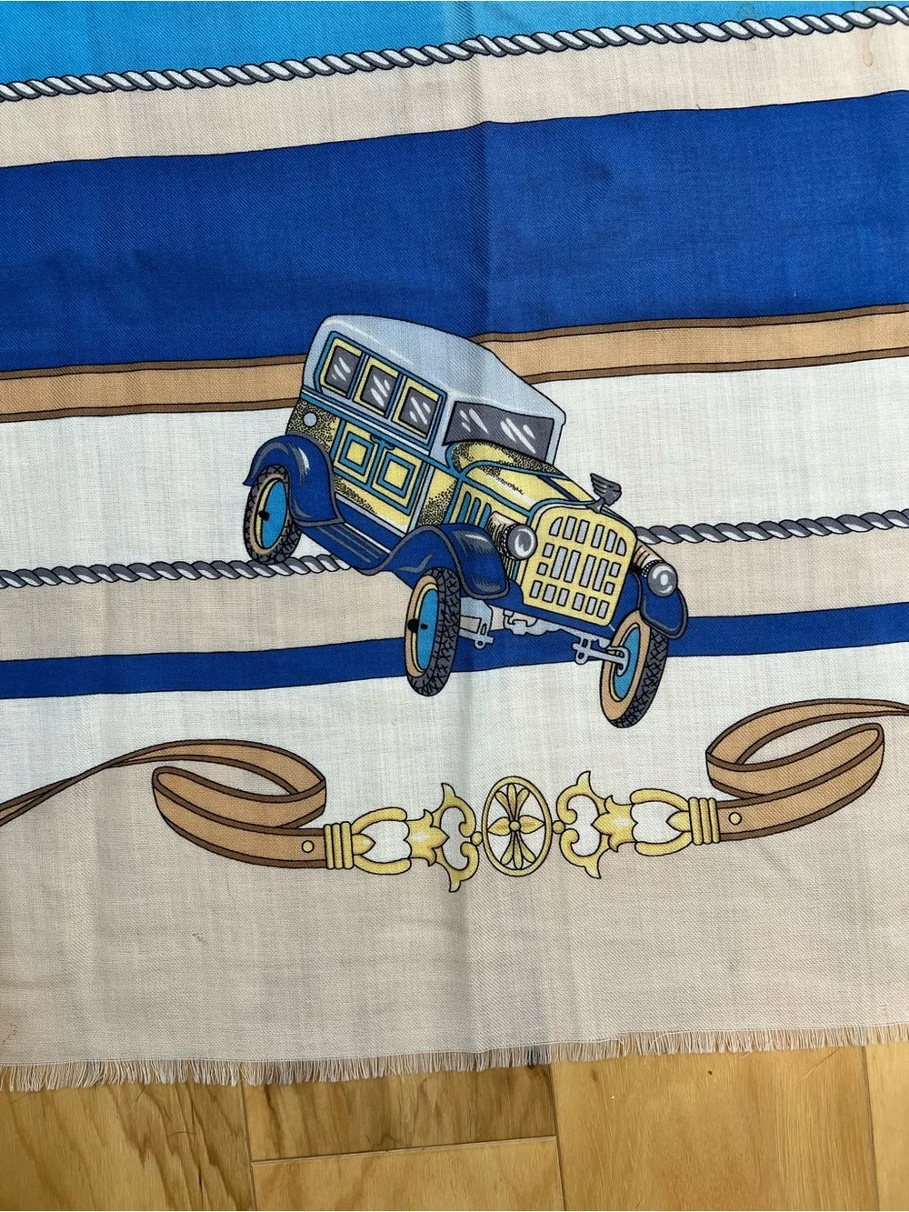 Blue and Cream Decorative -Style Square Scarf 52”X52”.